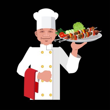 Chef with a shish kebab clipart