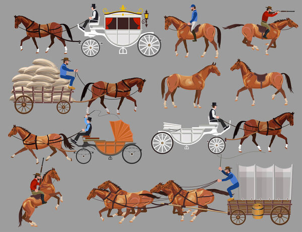 Horses and horse-drawn vehicles.