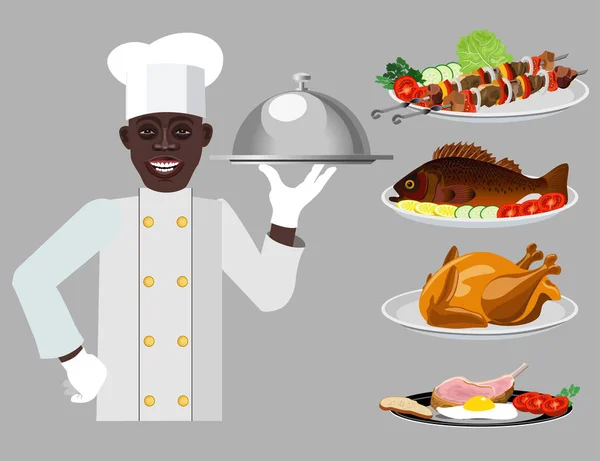 Chef avec plats principaux — Image vectorielle