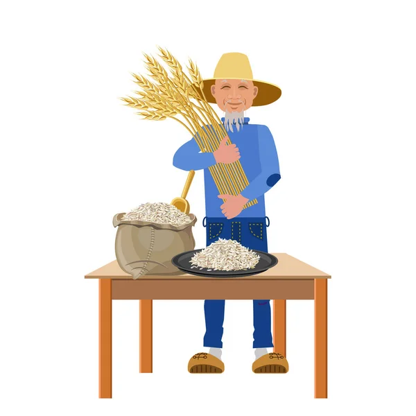 Farmer, rizzsel. — Stock Vector