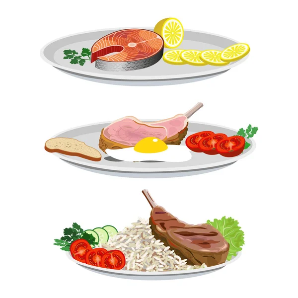 Set van vis en vlees gerechten — Stockvector