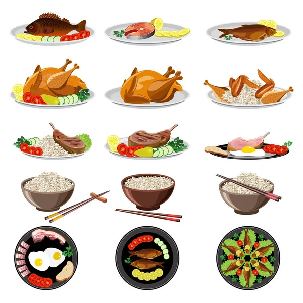 Platos de comida conjunto — Vector de stock