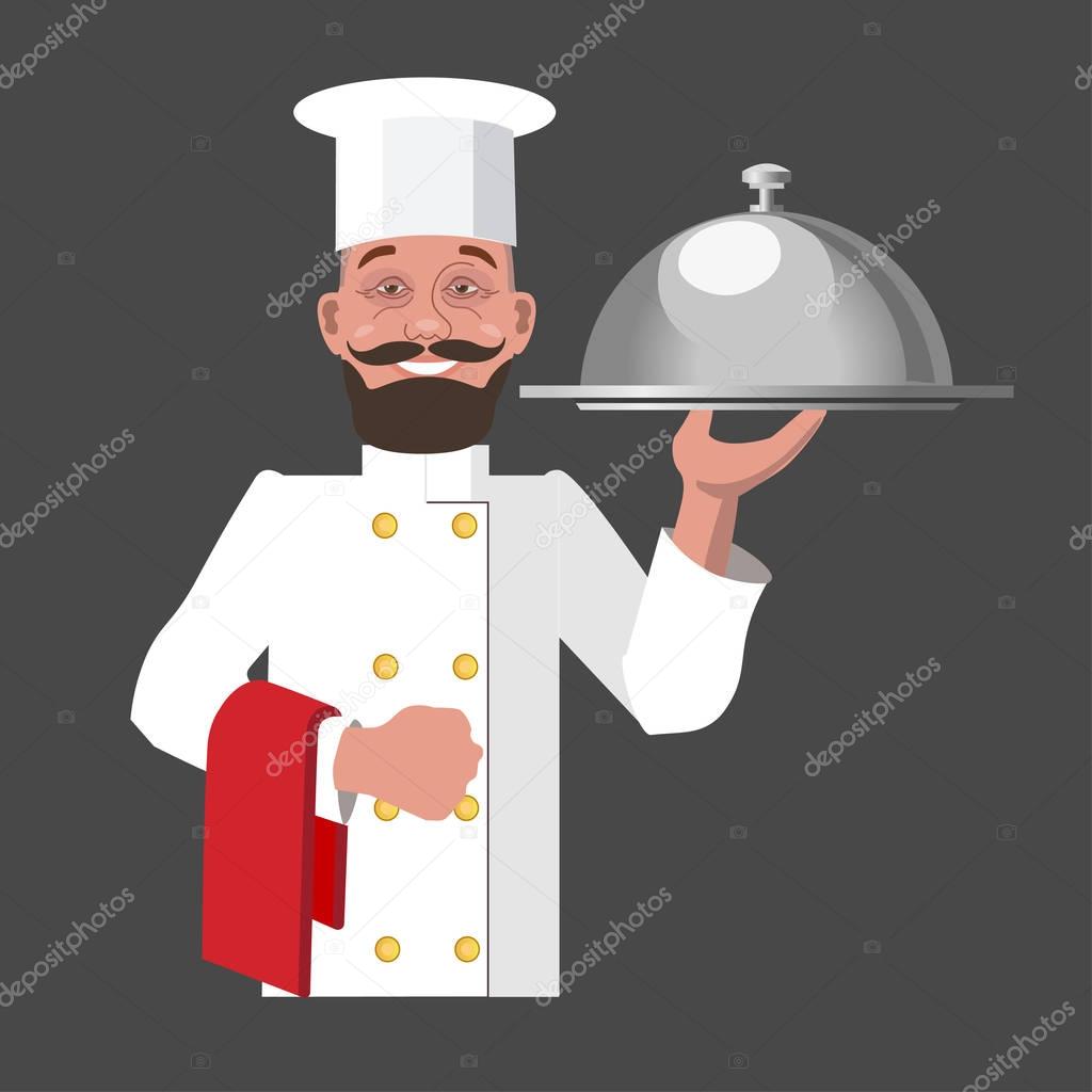 Chef Holding A Tray Vector Illustration Premium Vector In Adobe Illustrator Ai Ai Format Encapsulated Postscript Eps Eps Format