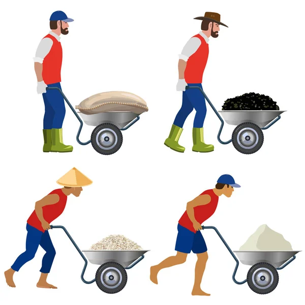 Agricultores con carretilla — Vector de stock