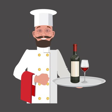 Bir şişe şarapla garson