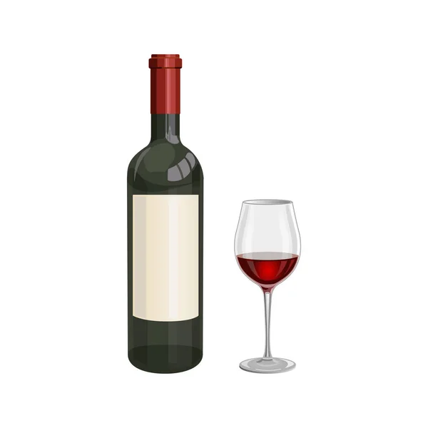 Láhev červeného vína a sklo — Stockový vektor
