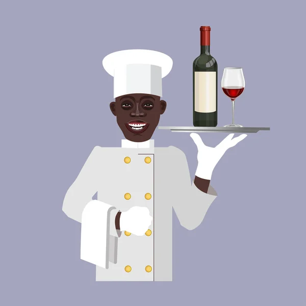 Serveur avec une bouteille de vin — Image vectorielle