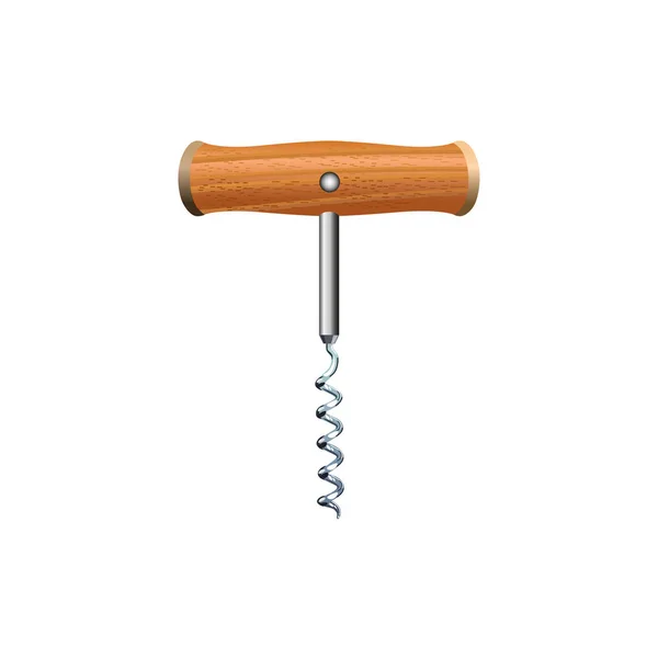 Corkscrew with wooden handle — Stock Vector