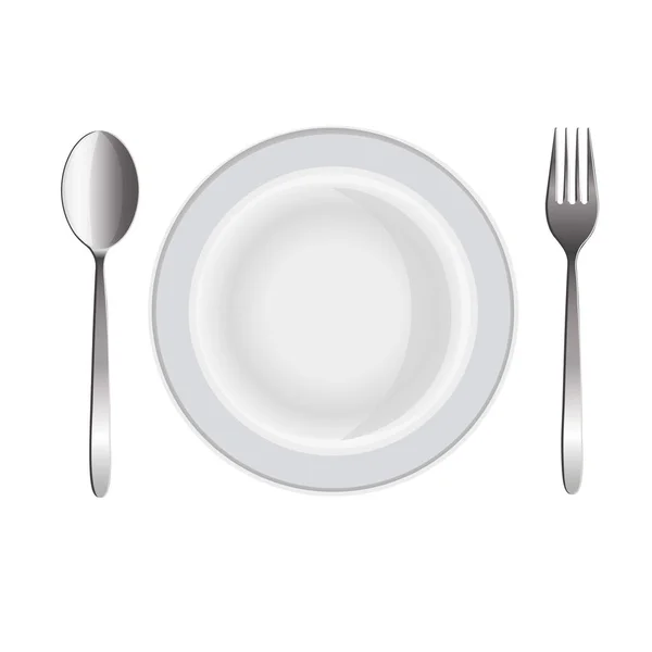 Assiette avec cuillère et fourchette — Image vectorielle