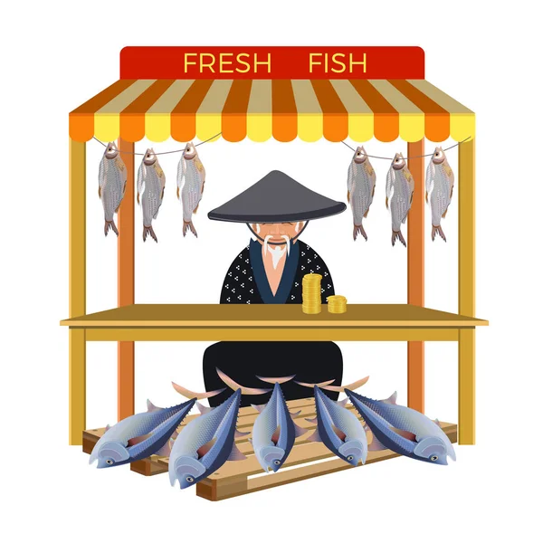 Vetor vendedor de peixe —  Vetores de Stock