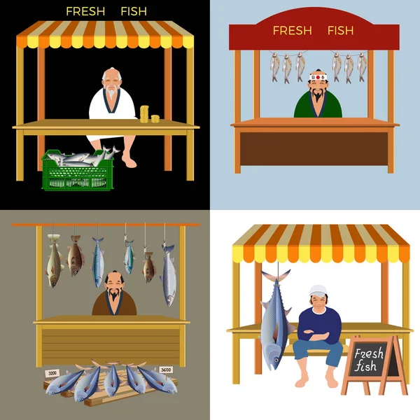 Vetor vendedor de peixe — Vetor de Stock