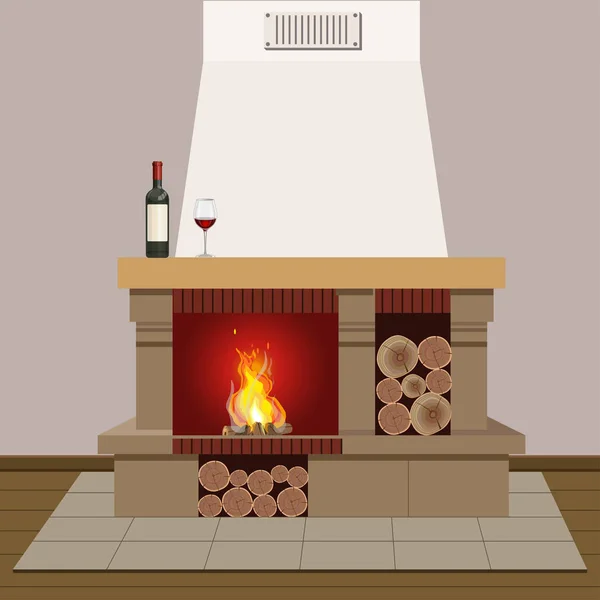 Quema de chimenea con leña — Vector de stock