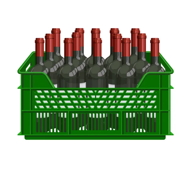 Garrafas de vinho em caixa — Vetor de Stock