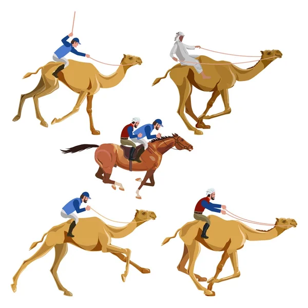 Courir des chameaux avec des cavaliers — Image vectorielle