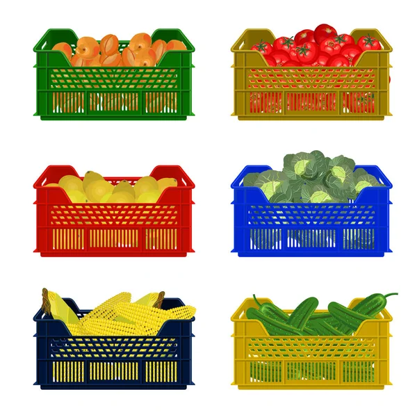 Пластиковые коробки с овощами — стоковый вектор