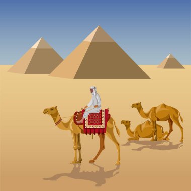 Camelcade and pyramids clipart