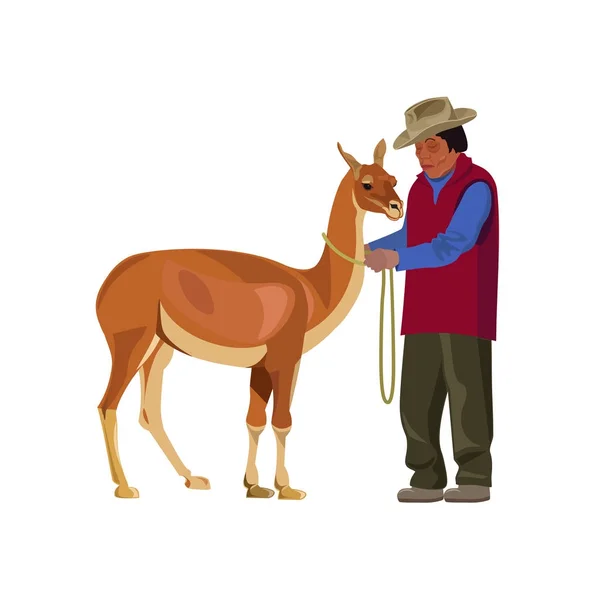 Agricultor com guanaco — Vetor de Stock