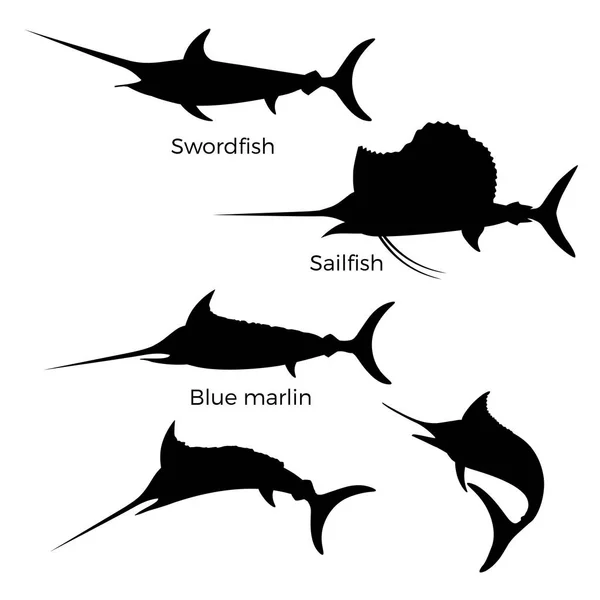 Reihe von Fischsilhouetten — Stockvektor