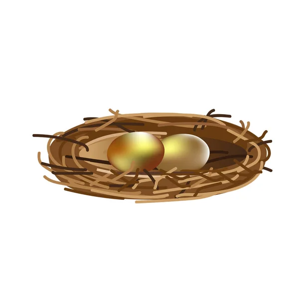 Золотые яйца в гнезде — стоковый вектор