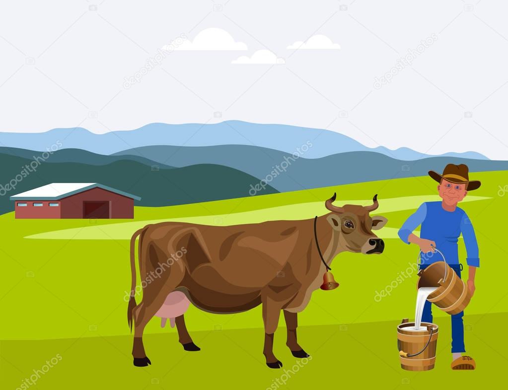 Cow and farmer