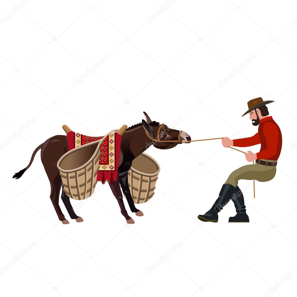 Man pulling a stubborn donkey