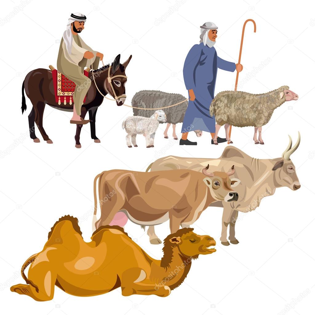 Farm animals with shepherds