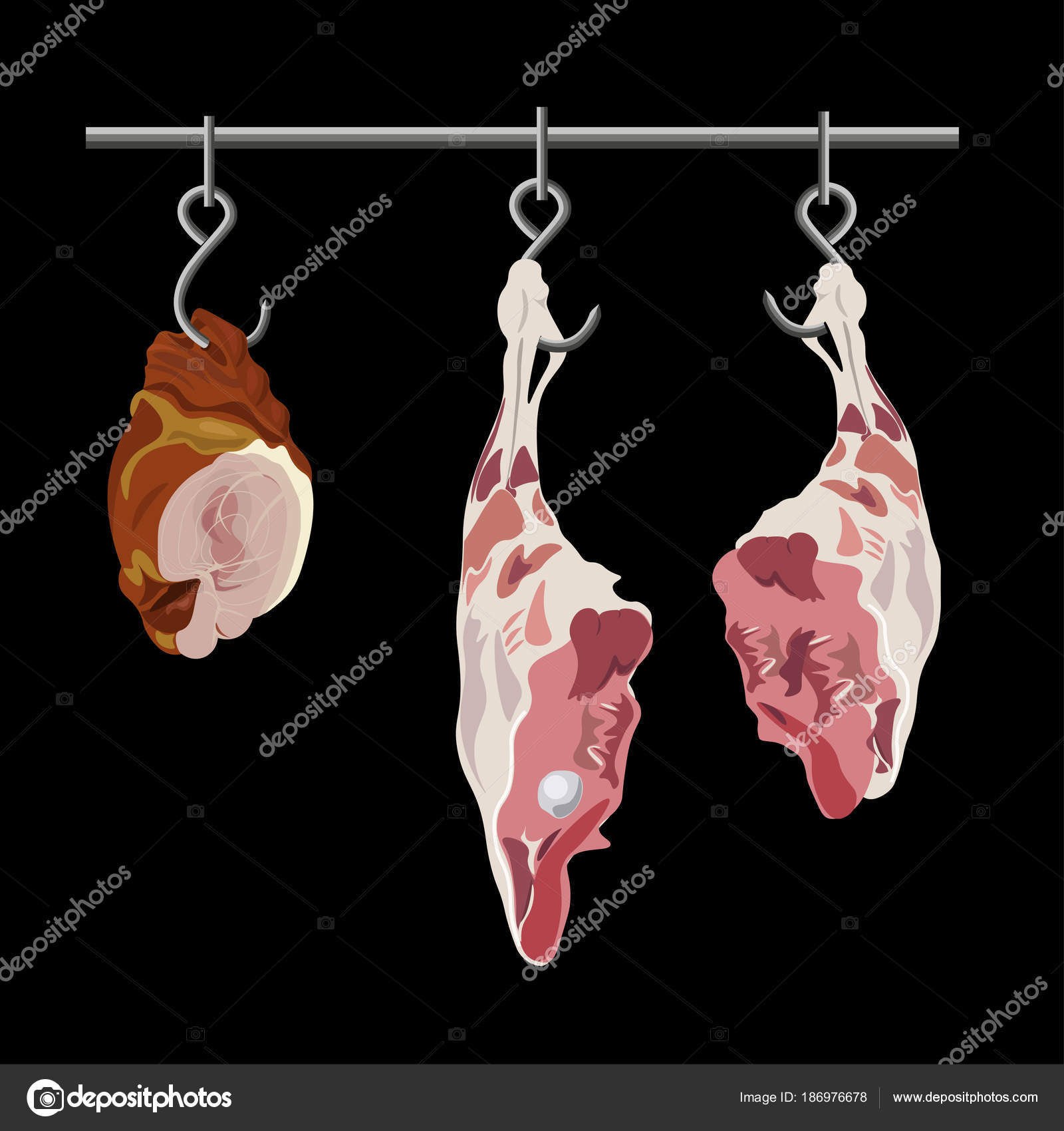 Meat hanging from hooks Stock Vector by ©newgena 186976678