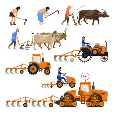 Evolution of the farm tractor clipart