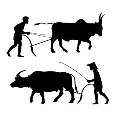 Peasants with oxen. clipart