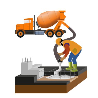 İşçi dökme beton mikser kamyon