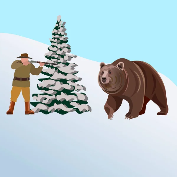 Hunter střílí medvěd — Stockový vektor