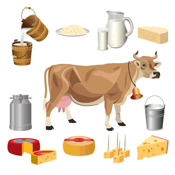 Productos de granja lechera — Vector de stock