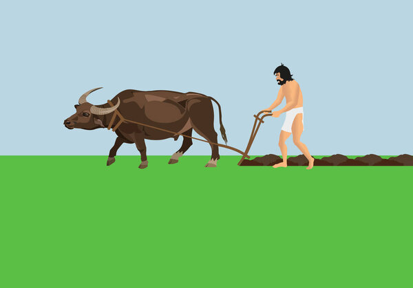 Ancient man with water buffalo