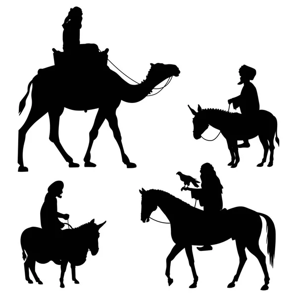 Diversi cavalieri silhouette — Vettoriale Stock