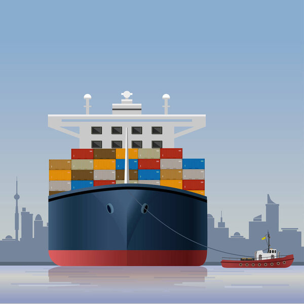 Контейнерный корабль и буксир

