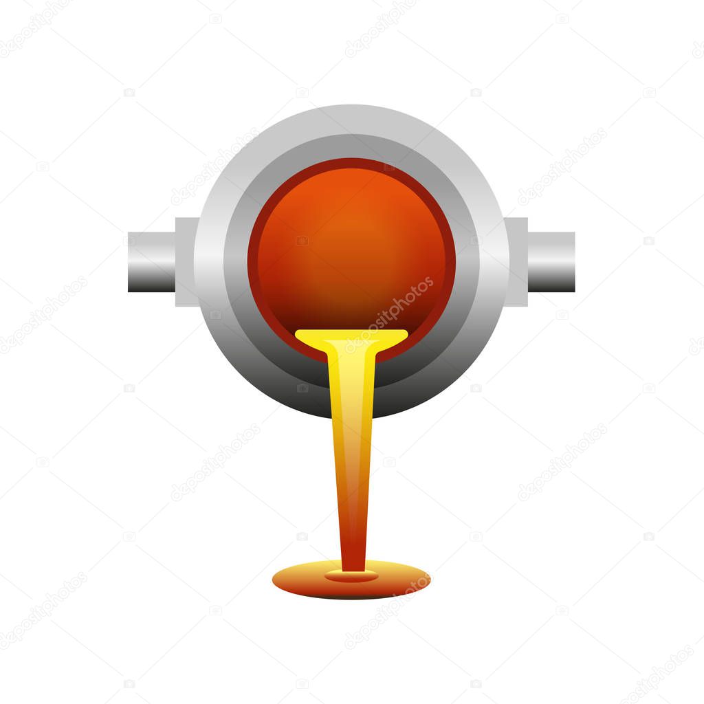 Molten metal poured from ladle. Icon, logo, emblem, symbol. Vector illustration isolated on white background