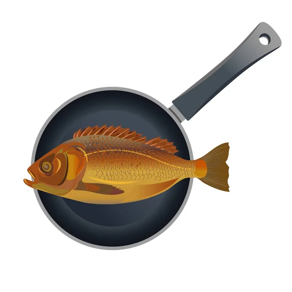 Hel fisk på stekpanna — Stock vektor