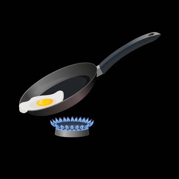 Frying pan on gas burner — Stock Vector