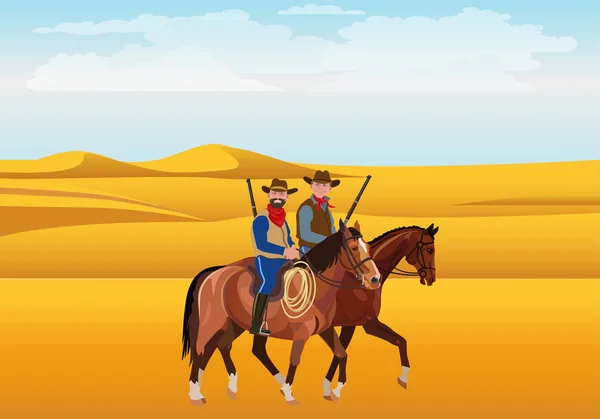 Két cowboy a sivatagban — Stock Vector