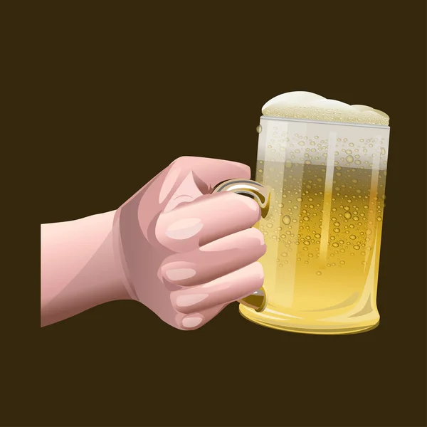 Man's hand with a beer glass — Stock Vector