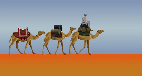 Caravan in de woestijn — Stockvector