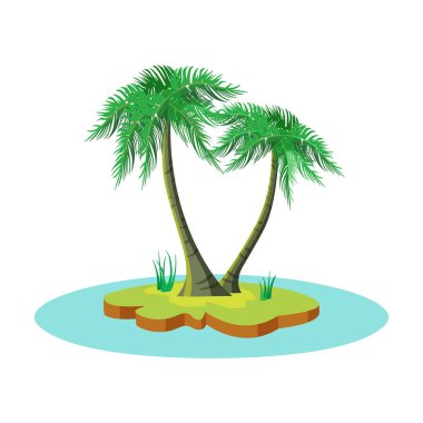 İki hindistan cevizi palmiyesi olan karikatür adası