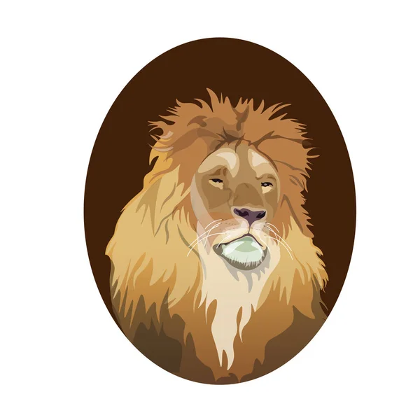 Retrato de cabeza de león en marco oval, vector realista — Vector de stock