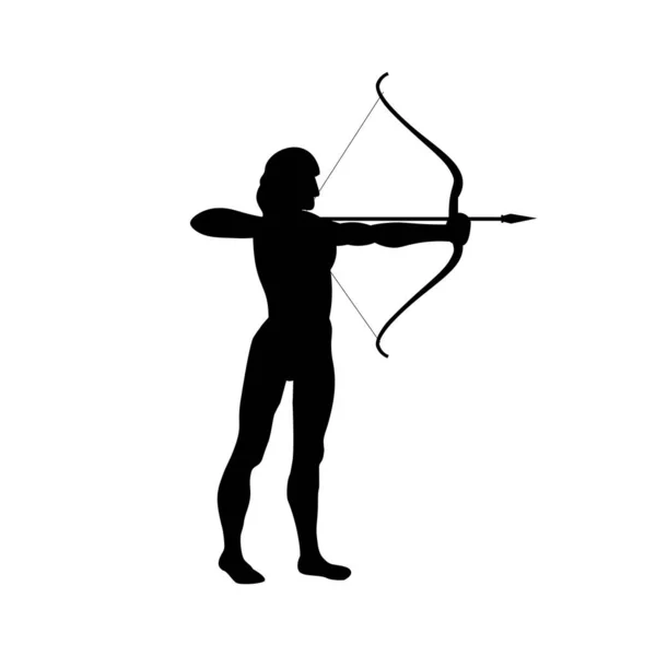 Silhouette Aiming Archer Bow Arrow Vector Illustration Isolated White Background — Stock Vector