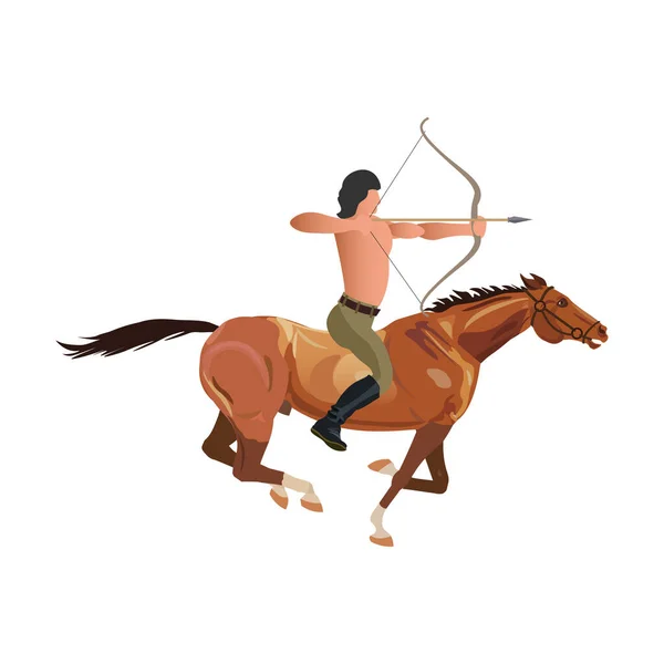 Homem Está Montando Cavalo Apontando Proa Ilustração Vetorial Isolada Sobre —  Vetores de Stock