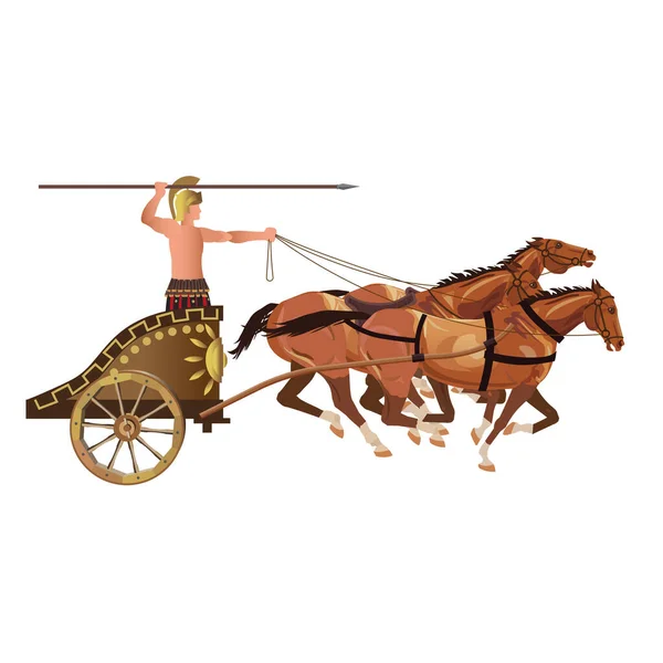 Roman Archer Ancient War Chariot Drawn Three Horses Vector Illustration — Stock Vector