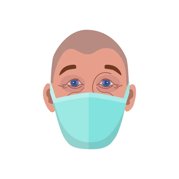 Face Caucasian Man Protective Medical Mask Medicine Healthcare Epidemic Virus — Stock Vector