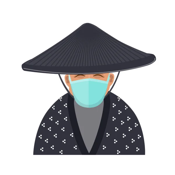 Vieux Japonais Vêtements Nationaux Masque Médical Illustration Vectorielle Isolée Sur — Image vectorielle