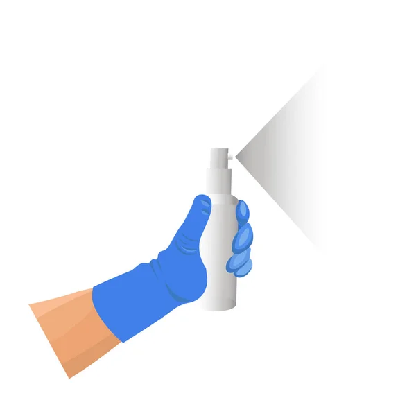 Рука Гумовій Рукавичці Тримає Аерозольний Спрей Бактерицидним Дезінфікуючим Засобом Векторні — стоковий вектор