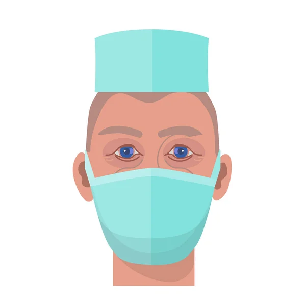 Portrait Doctor Protective Mask Vector Illustration Isolated White Background — Stock Vector